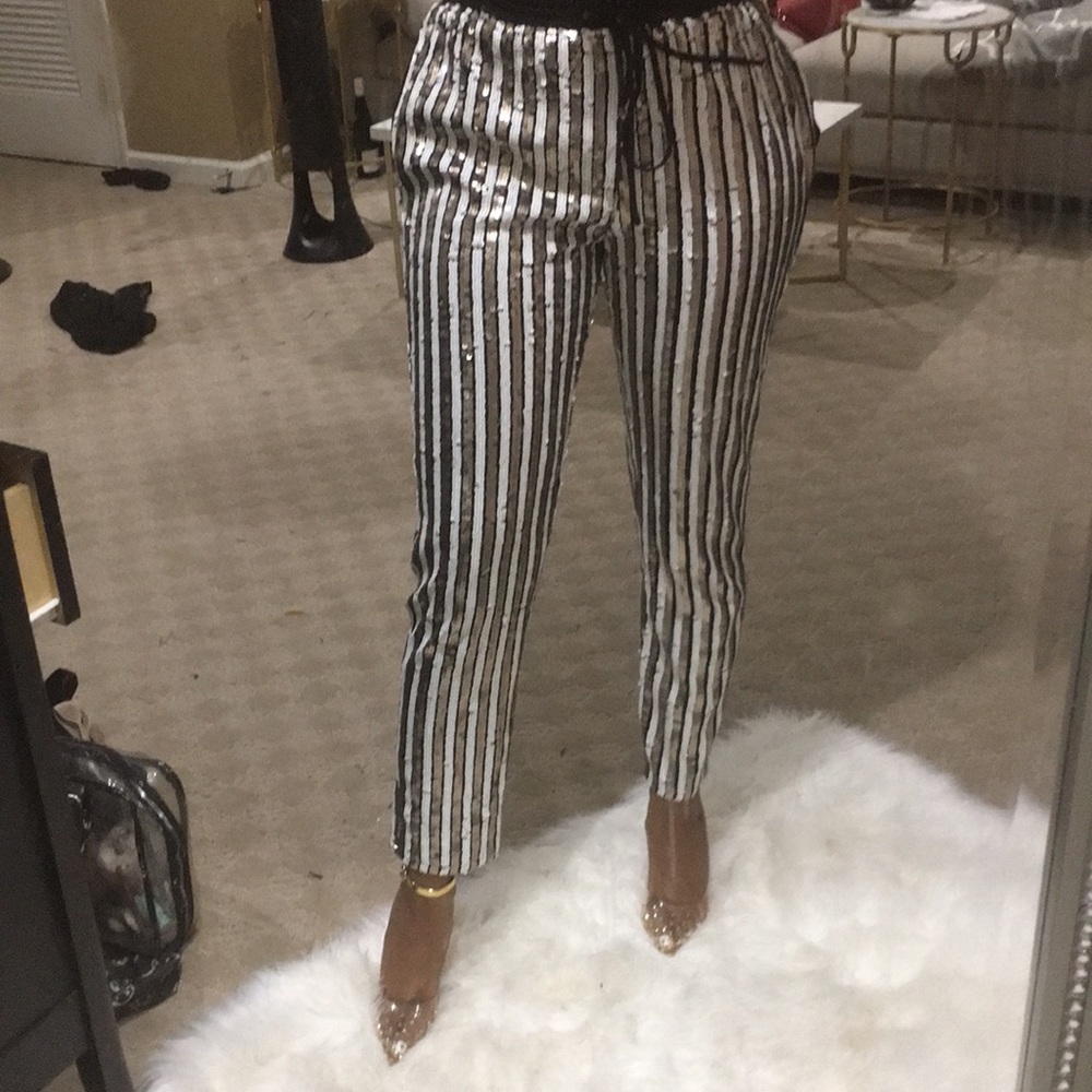 Black white and gold sequin pants